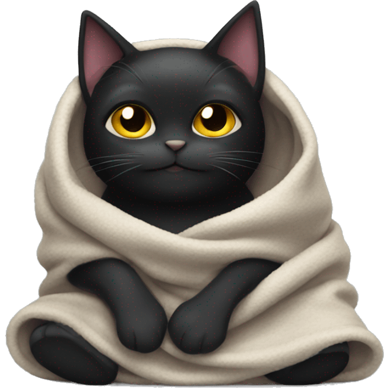 Black cat cozy in blanket emoji