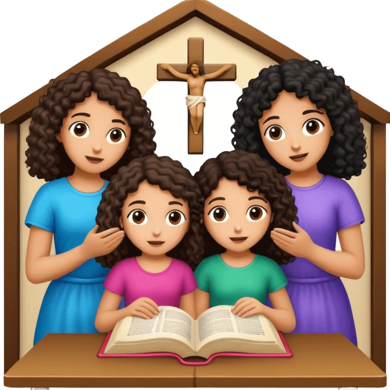 Devotional Christ with 3 girls black curly in house reading emoji