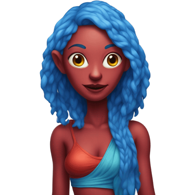 a red alien woman full body,blue hair emoji