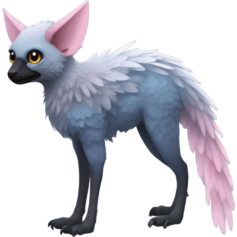 Trico The Last Guardian Quadrupedal Creature With Blue Horns, Grey feather Wings, And long tufted tail, black muzzle, pink scaly legs emoji