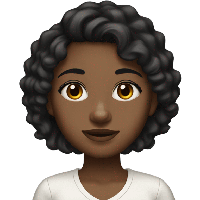 Girl with brown skin tone, wavy black hairs, pretty black eyes and long lashes and white shoulder down tto emoji