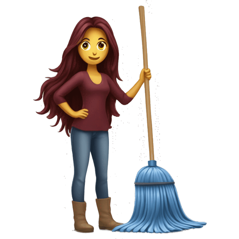 Beautiful burgundy long haired woman mopping the floor emoji