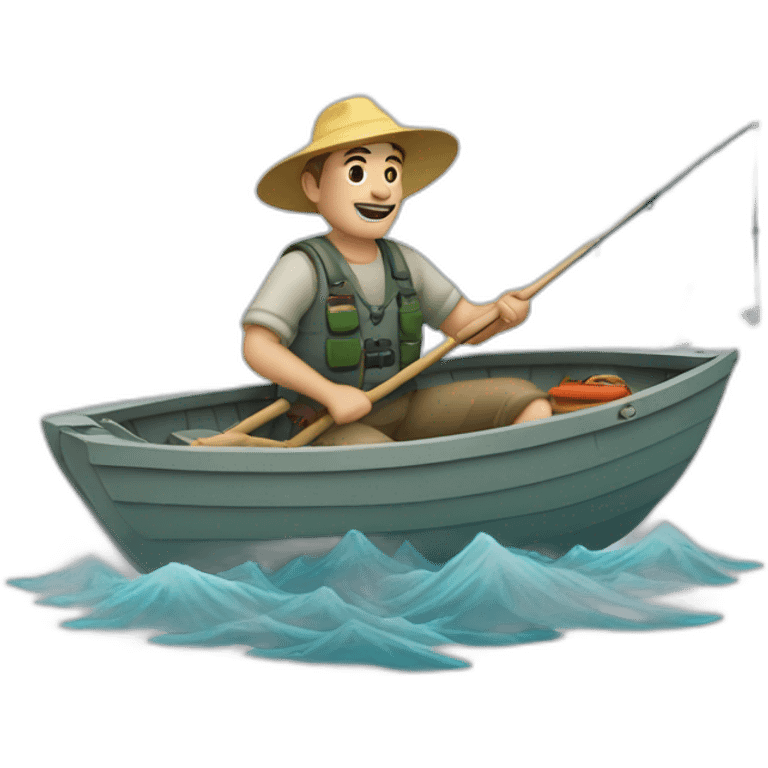 white fisherman in a small boat fishing emoji