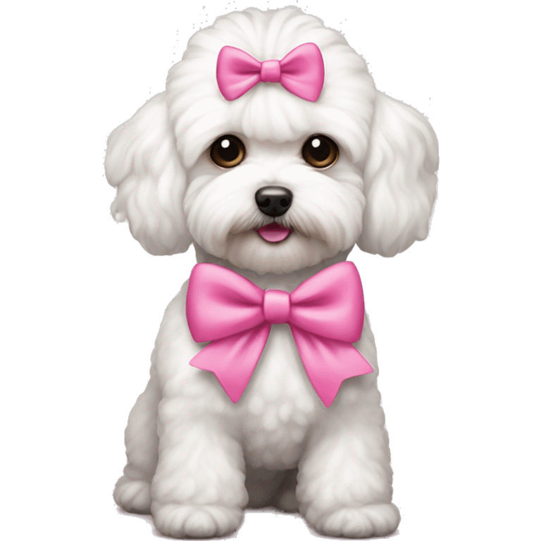 white maltipoo with pink bows on the head emoji