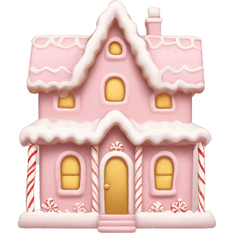 light pink and gold and white gingerbread house emoji