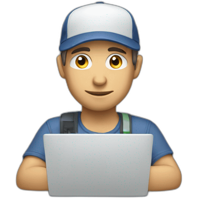 White man, man wearing a cap ,using laptop emoji