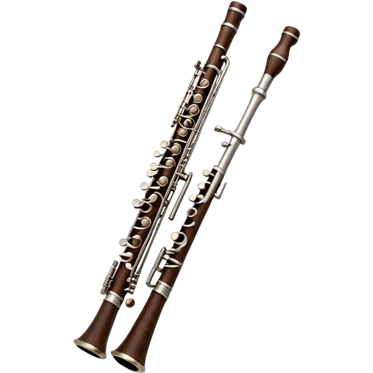 Cinematic Realistic Oboe, slender and elegant dark wood body, silver-plated keys catching soft highlights, delicate reed resting at the top, glowing with refined and classical beauty. emoji