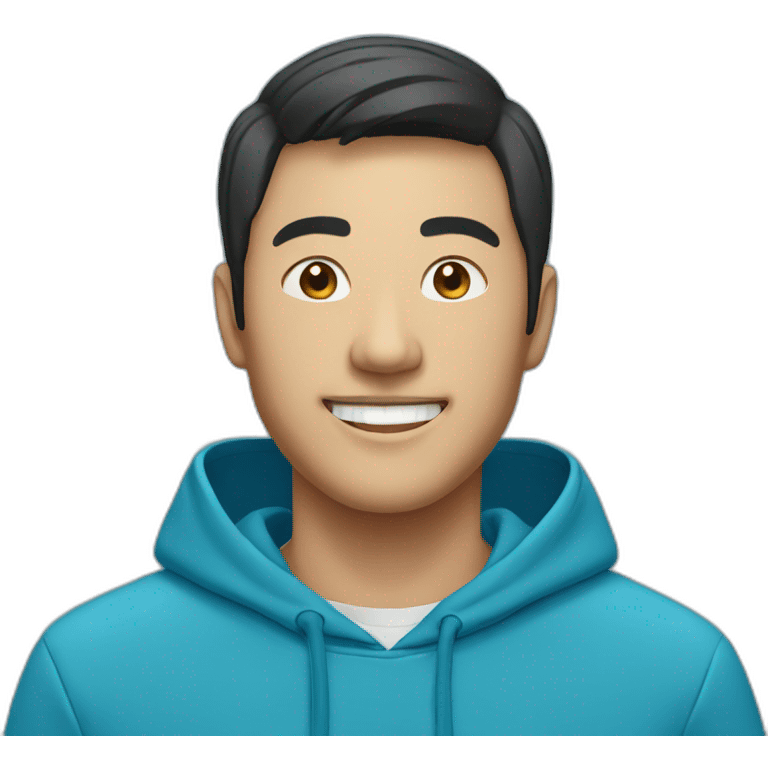 asian man smiling blue hoodie emoji