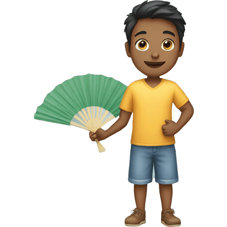 Boy with holding hand fan emoji