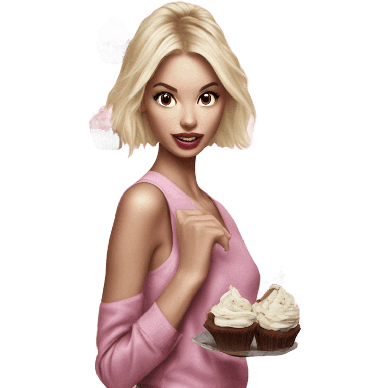 Photo of pale Victoria secret model making cupcakes emoji