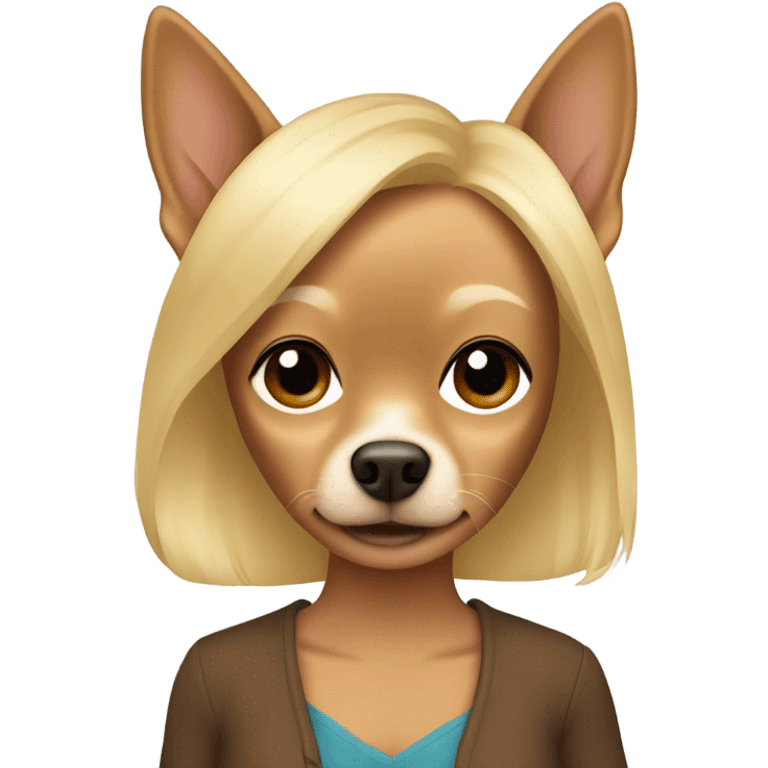 A brown chihuahua being held by a blonde woman emoji