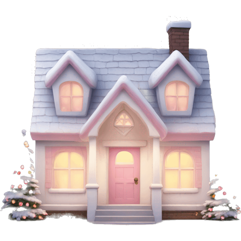 Cute white and light pink house with Christmas lights emoji