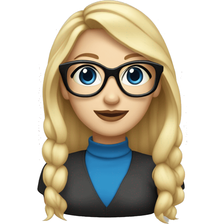 Thin White skinned blonde haired with hair pulled back blue eyed woman with black glasses black stud earrings  emoji