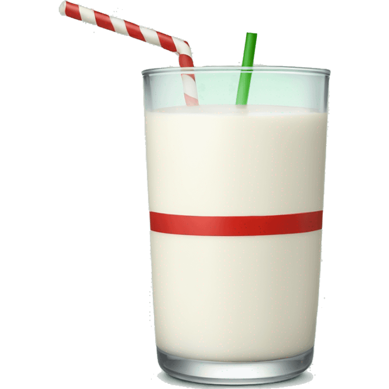 Glass of milk with green and red striped straw emoji