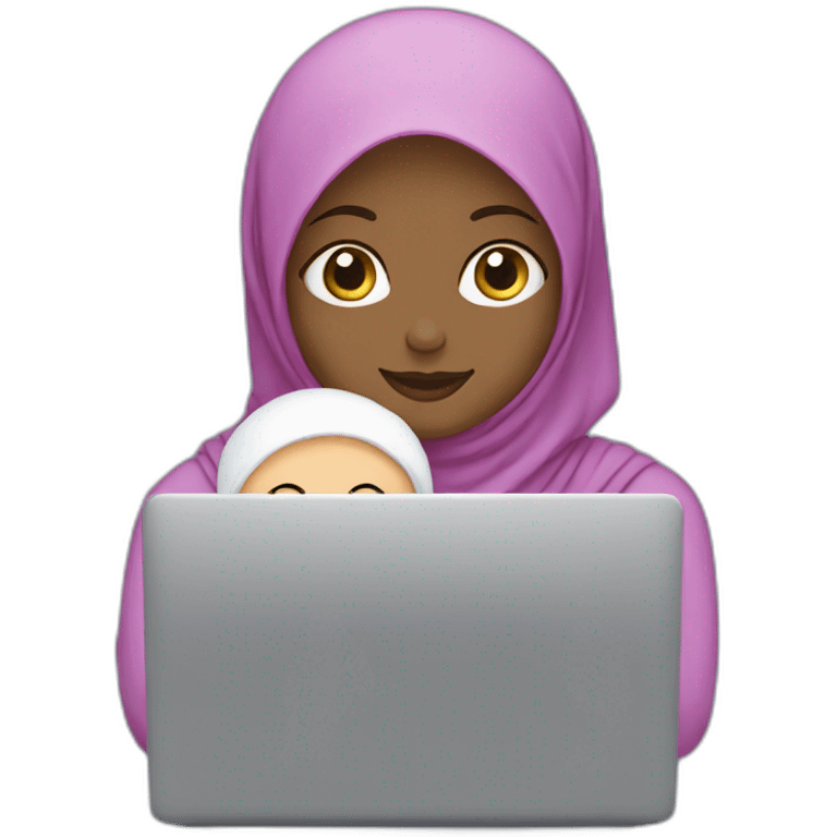 hijabi-woman-with-a-baby-in-front-of-a-laptop emoji