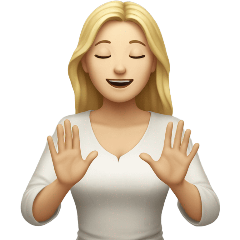 White woman Praising the lord with one hand in the air and eyes closed emoji