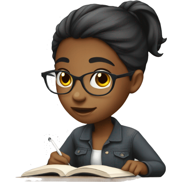 young black female student with straight hair studying emoji