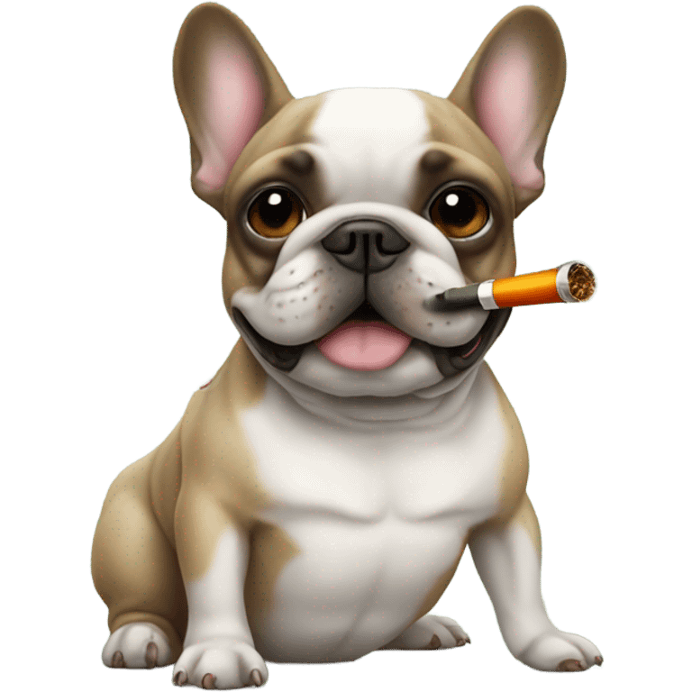 A French bulldog smokes from a glass pipe emoji