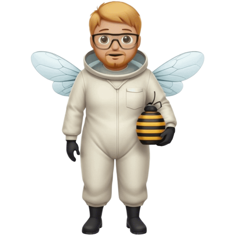 full body medium plus size bee keeper with  short light strawberry blonde hair and goatee wearing glasses  emoji