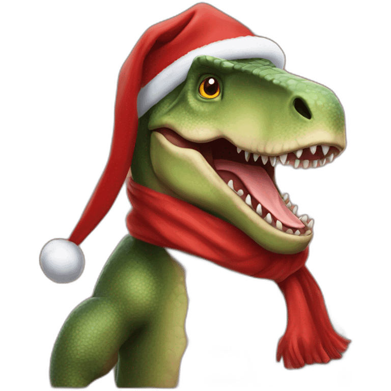 dinosaur santa upper body wearing red scarf emoji