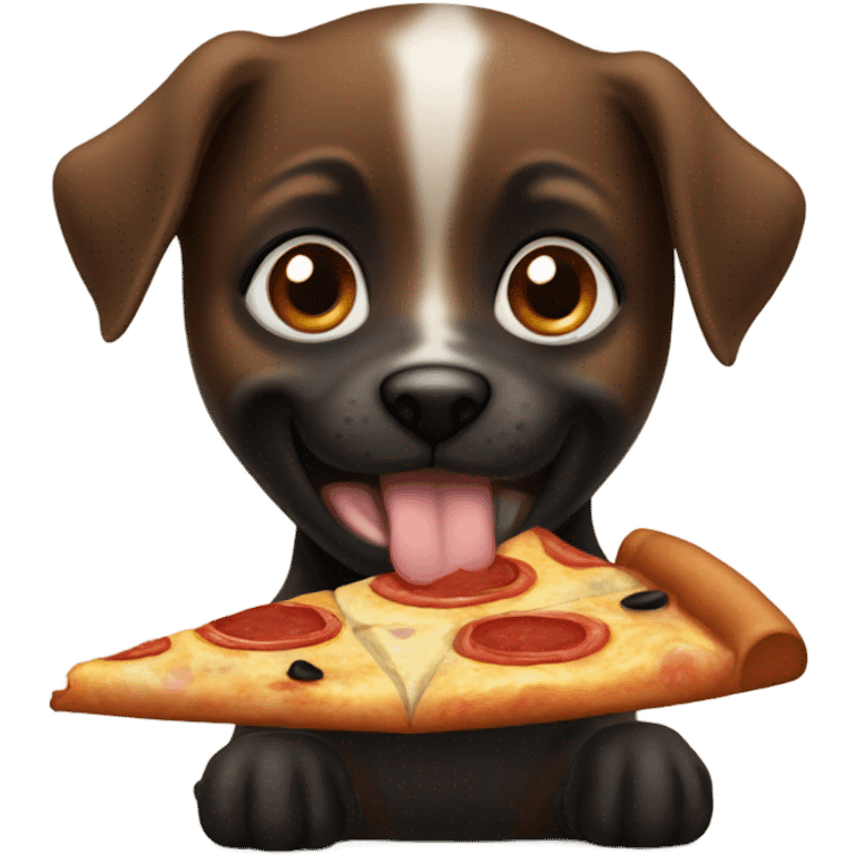 Brown and black puppy eating pizza emoji