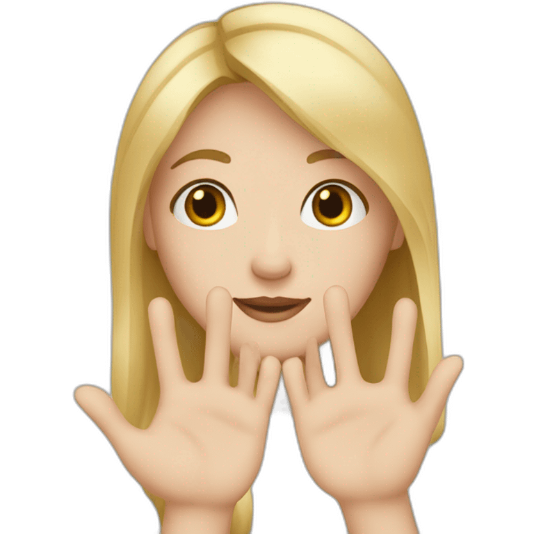 white skin girl with blonde hair showing ONLY THREE out of five fingers up on her ONE hand emoji