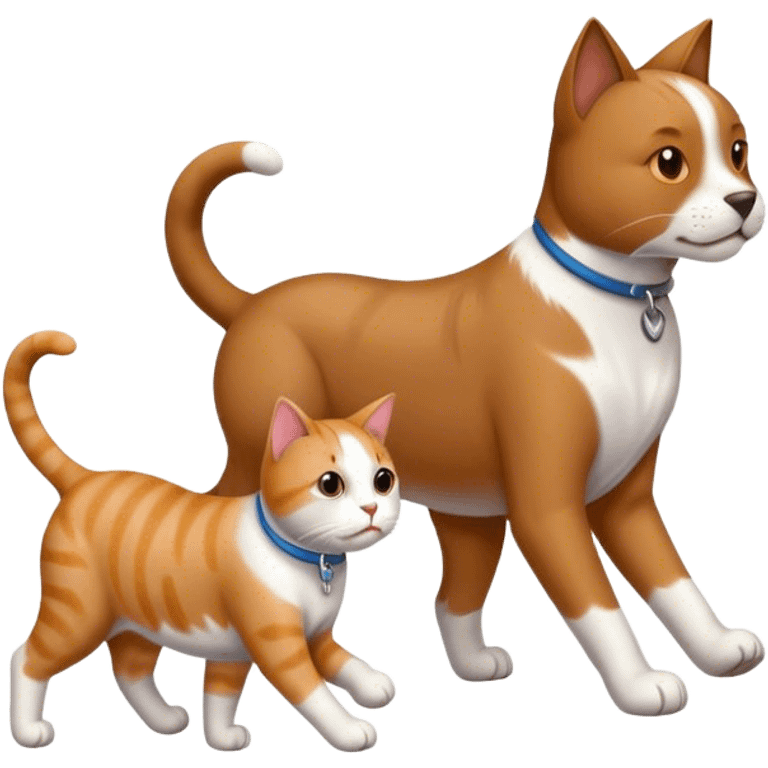 a cat walking a dog emoji