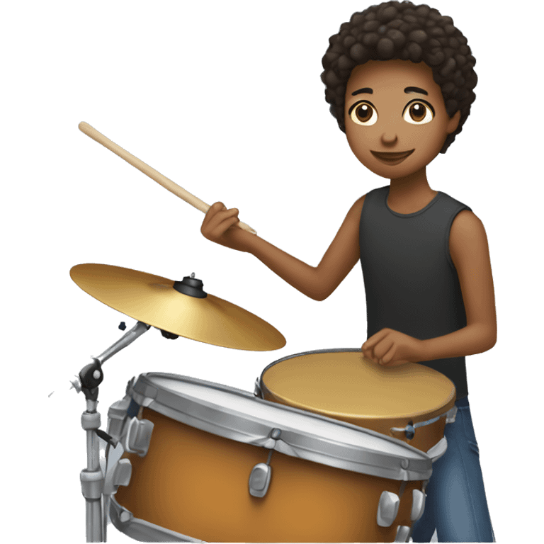 teenager with matte skin and short hair playing drums emoji