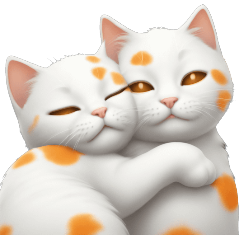 Two white little cats one with a bit of orange spots and the other white orange and black sleeping together emoji