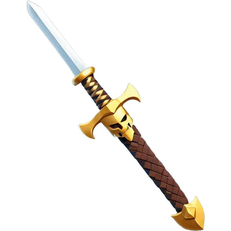 Clash of Clans aesthetic: Cinematic Playful Pixel 3D Sword Portrait Emoji, rendered in a 3D vector-style similar to standard emojis with minimal shading and bold, simplified shapes. A compact, distinct form with signature details, softly glowing with a pixelated adventure charm. Simplified yet unmistakably iconic, highly detailed and consistent, glowing with a soft radiance and high shine. Stylized with a touch of classic pixel-art charm and a soft glowing outline, capturing the essence of a beloved gaming relic with a friendly, playful manner! emoji