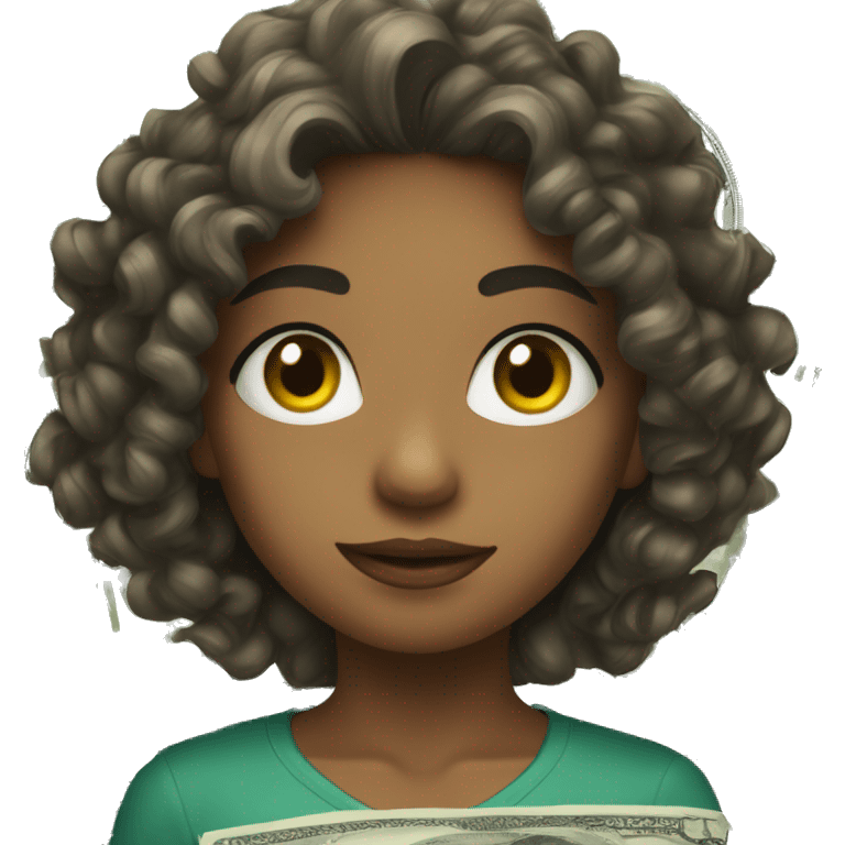 Girl with curly hair with dollars emoji