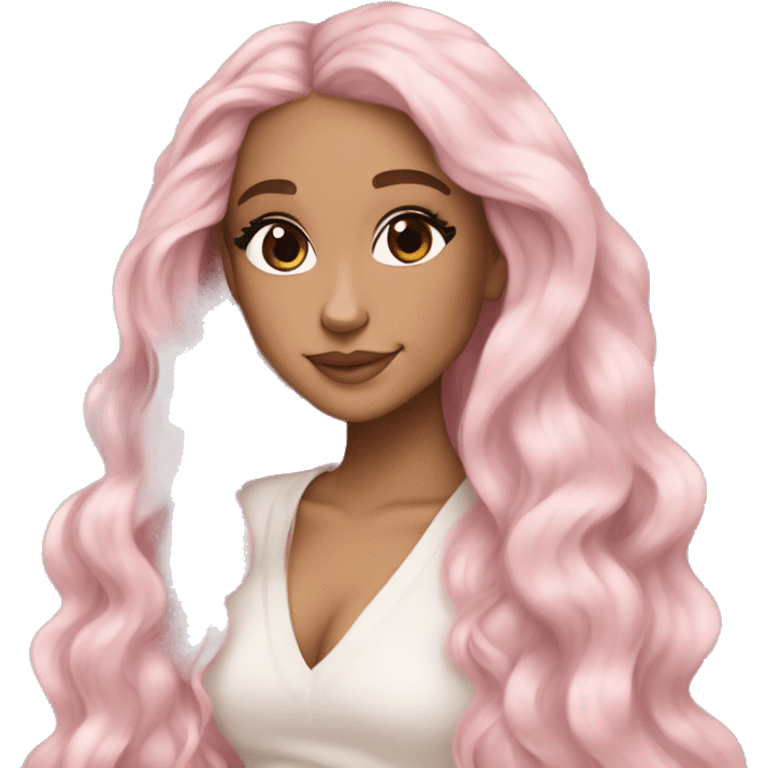 Very beautiful girl artist with very long with soft pink hair with a palette acrylic and tea white skin Ariana Grande emoji