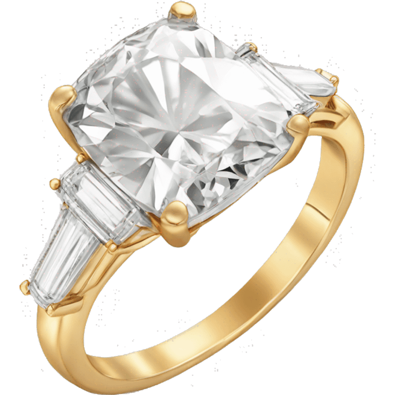 Gold elongated cushion cut diamond ring with side stones emoji