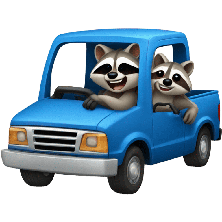 Raccoon driving blue pickup truck with girlfriend raccoon  emoji