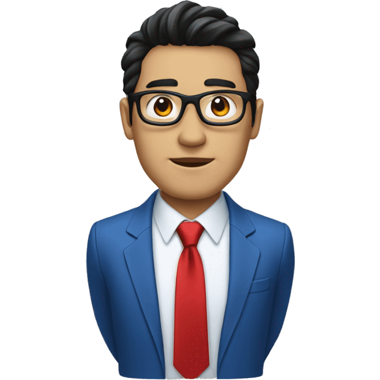 man in blue suit and red tie, black eyes with metallic glasses, black hair emoji