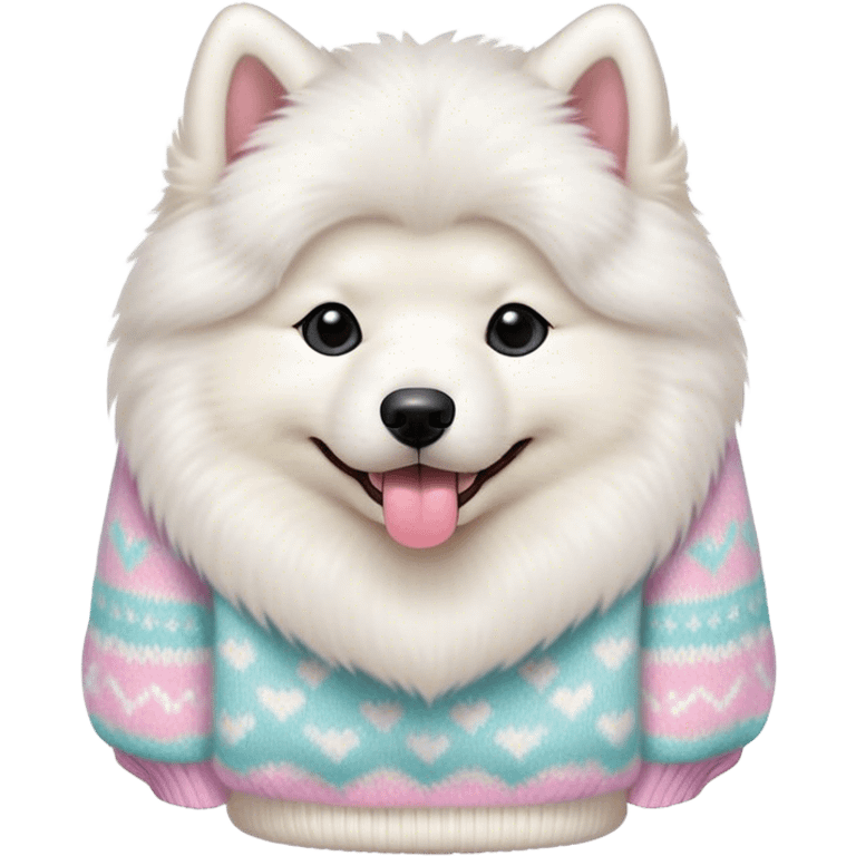 cute 
Samoyed tongue hanging out sitting 
 in a cute pastel sweater emoji