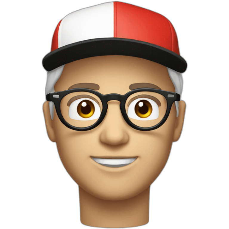 ball pale skin red cap with black brim no mouth round white solid glasses emoji