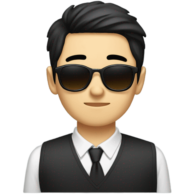 programmer, student, asian, black hair, black eyes, male, round face, black sunglasses emoji