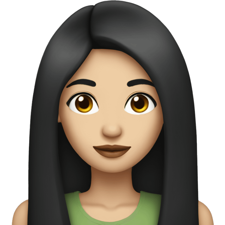 A woman with long straight black hair, black eyes, dressed emoji