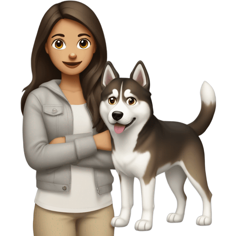 A brunette girl next to a roux Husky emoji