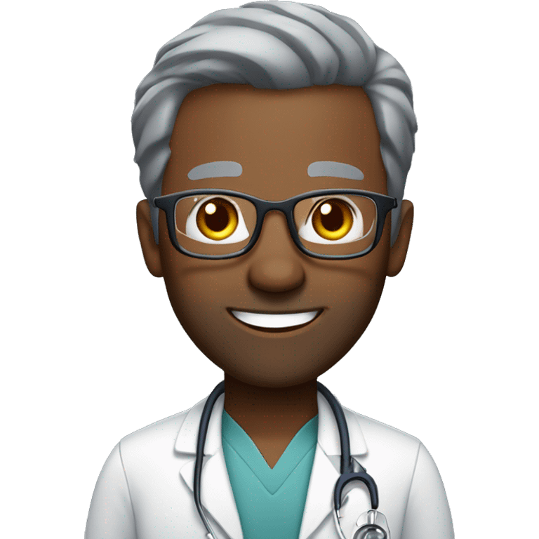 African-American man-doctor- short-gray-hair, faded haircut-glasses-five o’clock-shadow-short-gray-beard-smiling  emoji