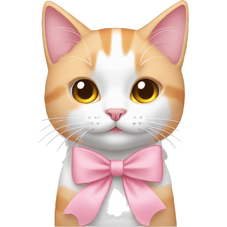 Peach and white cat wearing a pink bow emoji