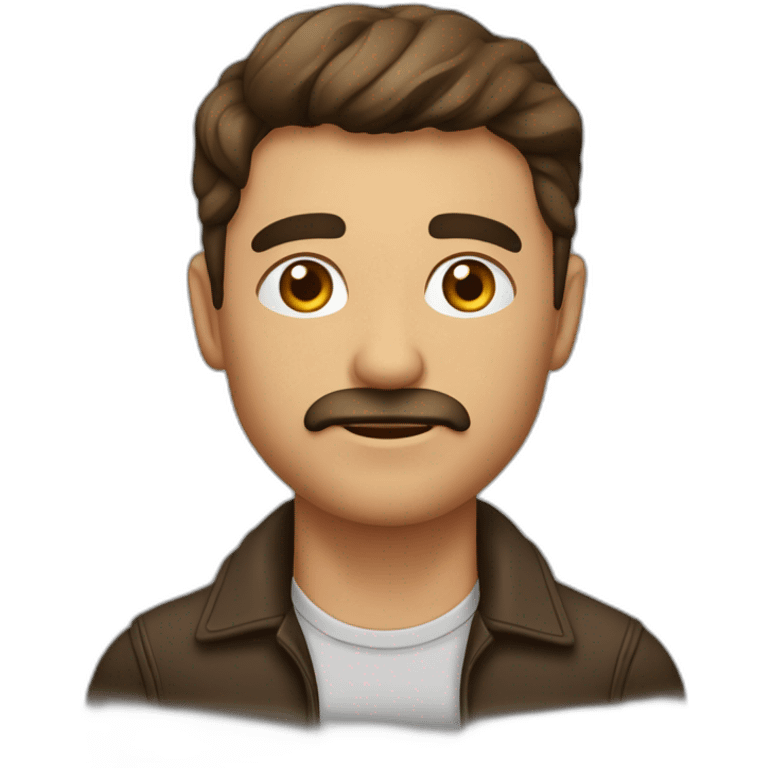 Hombre español, pelo de punta con canas, ojos marrones, emoji