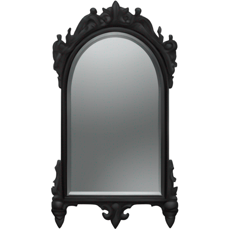 "A Victorian-era Gothic mirror with a black frame, gray-tinted glass, and a red ruby accent."
 emoji