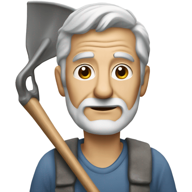 Old man with grey hair no beard holding a shovel with spackle on it  emoji