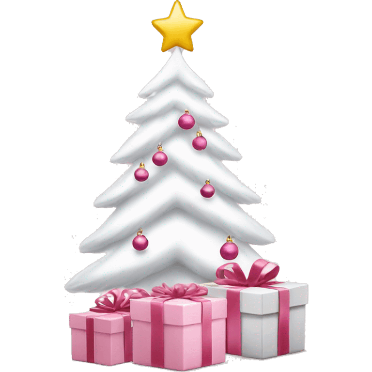 Light pink Christmas gifts under a white Christmas tree  emoji