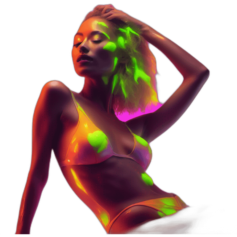 Sexy Neon sign shows sweaty model dancer in tasteful body paint from side emoji