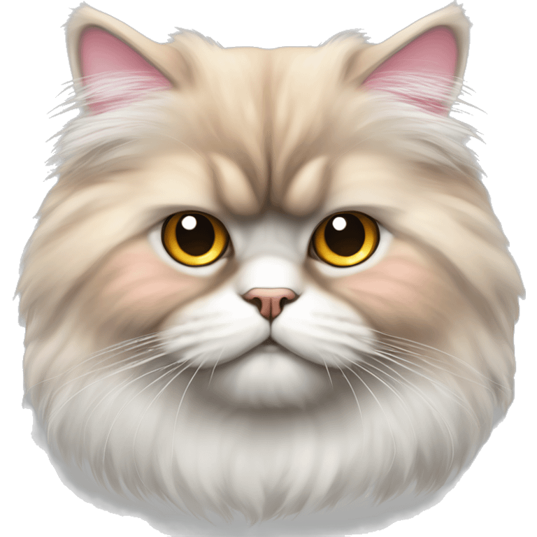 fluffy Persian cat. color: white and head, ears and area in the area of ​​the right eye gray-red color. eye amber color. nose pink color emoji