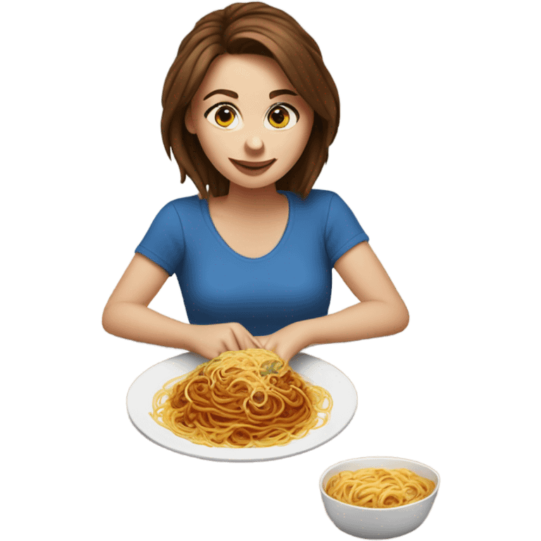 White girl blue eyes brown hair eating spaghetti  emoji