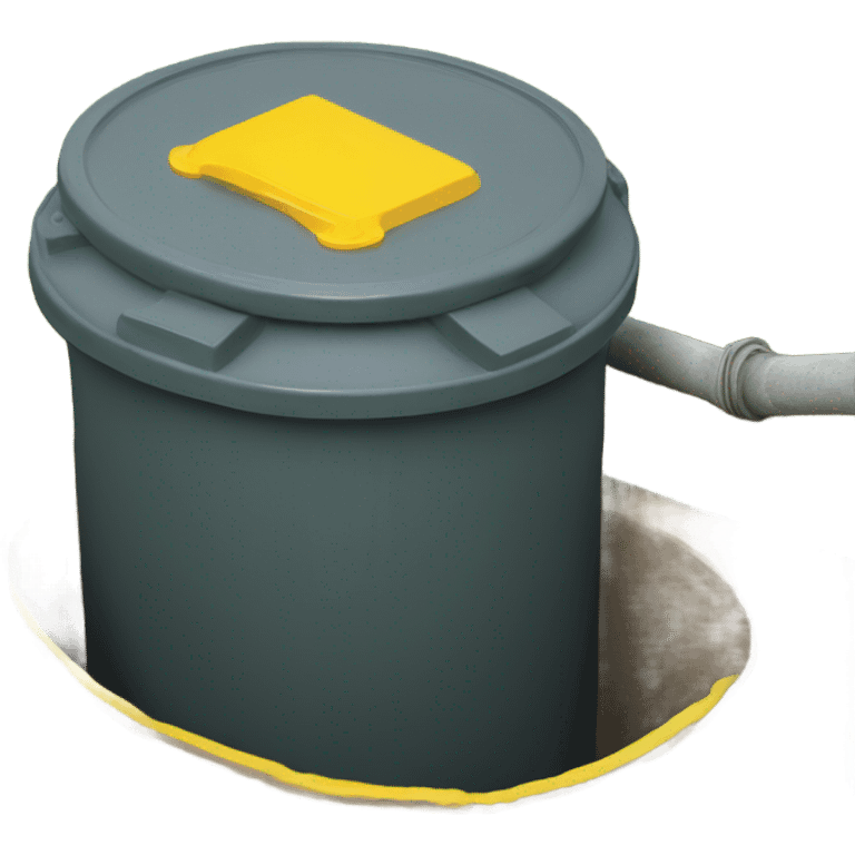 Septic tank cover partially visible with a yellow handle emoji